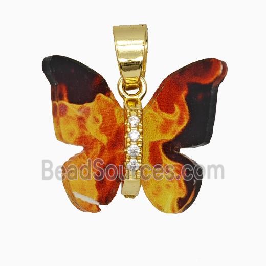 Orange Resin Butterfly Pendant Gold Plated