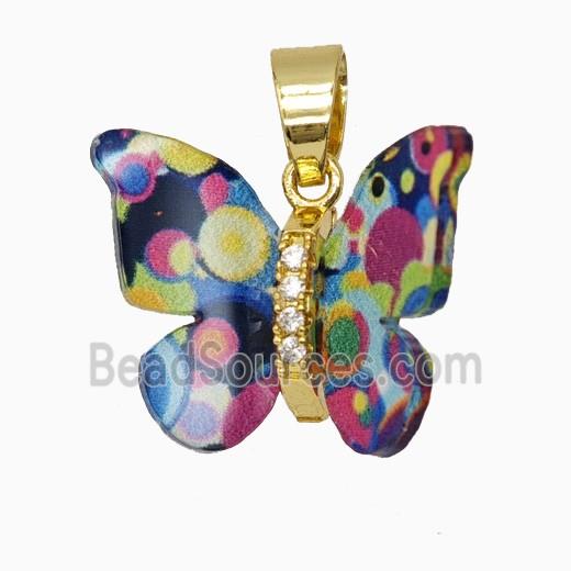 Multicolor Resin Butterfly Pendant Gold Plated