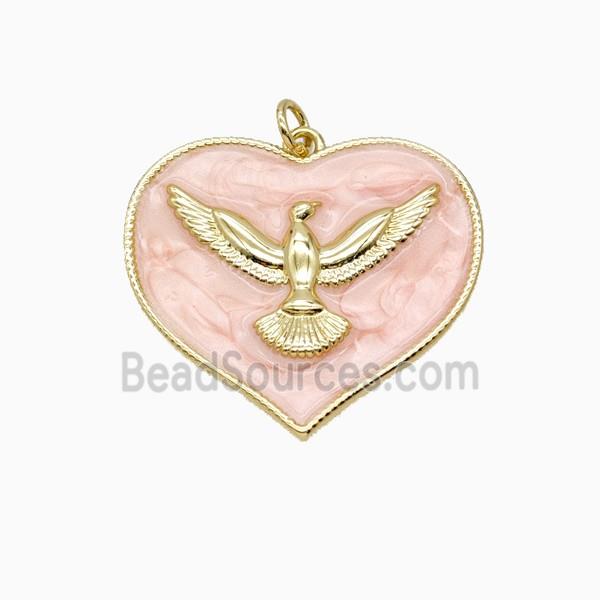 Copper Heart Eagle Pendant Pink Enamel Gold Plated