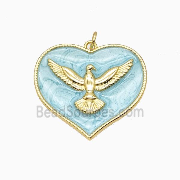 Copper Heart Eagle Pendant Teal Enamel Gold Plated
