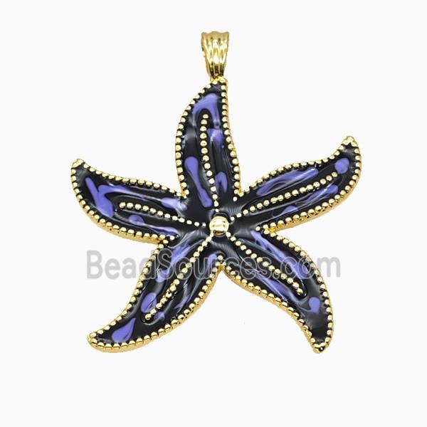 Copper Starfish Pendant Black Lavender Enamel Gold Plated
