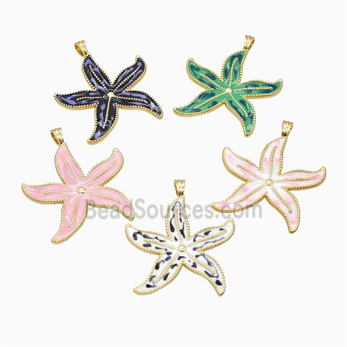 Copper Starfish Pendant Enamel Gold Plated Mixed