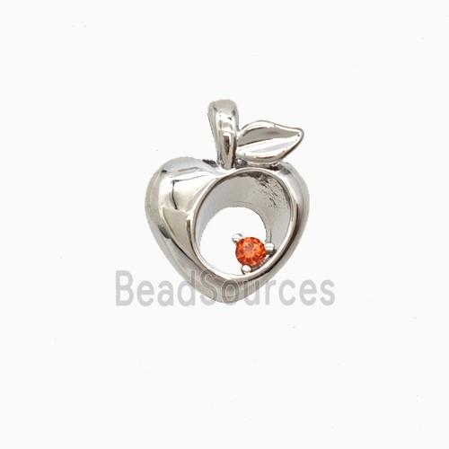 Copper Peach Pendant Pave Zirconia Platinum Plated