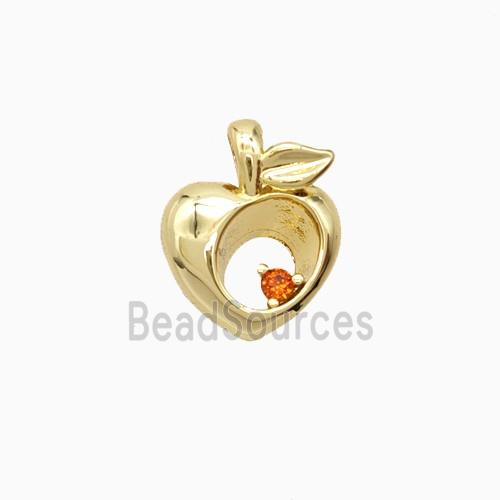 Copper Peach Pendant Pave Zirconia Gold Plated
