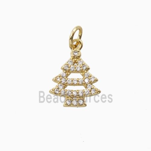 Christmas Tree Charms Copper Pendant Pave Zirconia Gold Plated