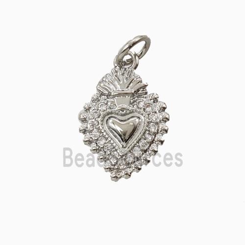 Copper Sacred Heart Pendant Pave Zirconia Platinum Plated