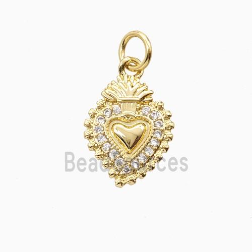 Copper Sacred Heart Pendant Pave Zirconia Gold Plated