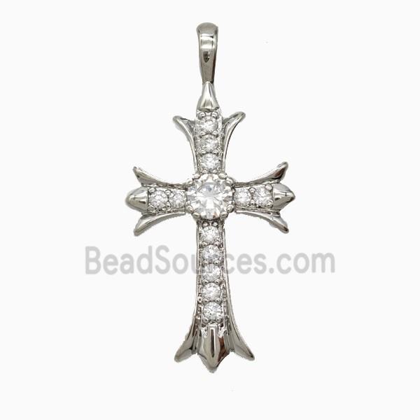 Copper Cross Pendant Pave Zirconia Platinum Plated