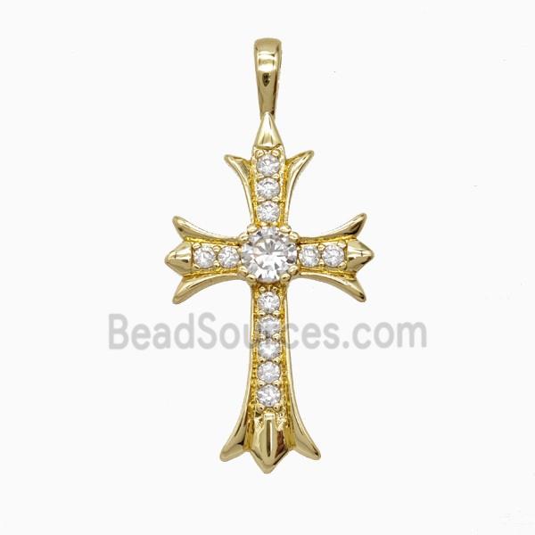 Copper Cross Pendant Pave Zirconia Gold Plated