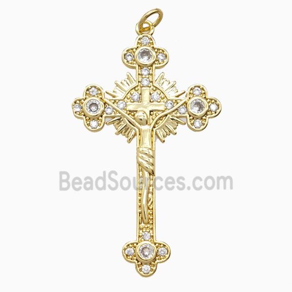 Copper Crucifix Cross Pendant Pave Zirconia Gold Plated