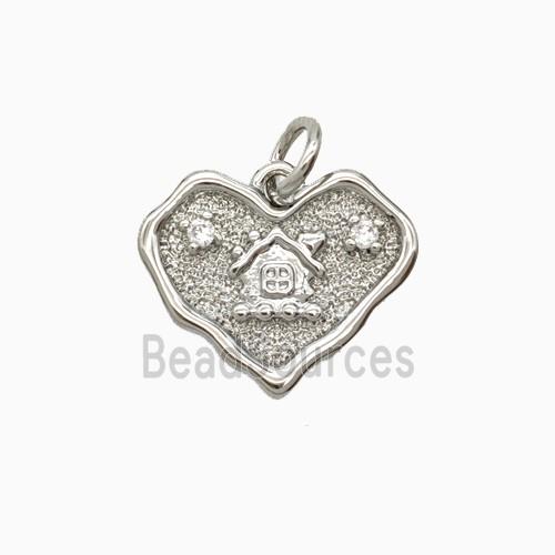 Copper Heart Pendant Pave Zirconia Platinum Plated