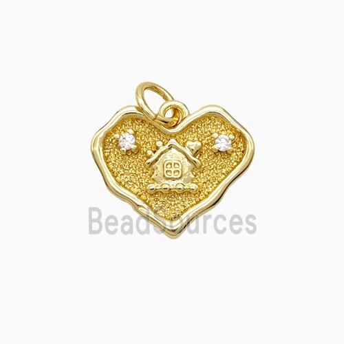 Copper Heart Pendant Pave Zirconia Gold Plated