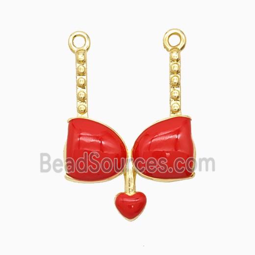 Copper Bra Bikini Pendant Heart Red Enamel Gold Plated