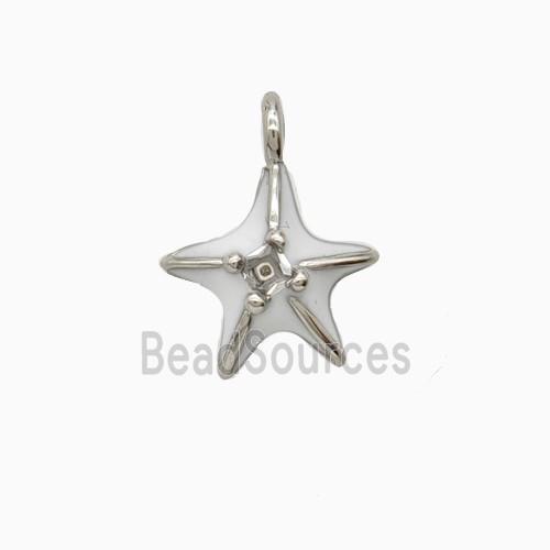 Copper Starfish Pendant White Enamel Platinum Plated
