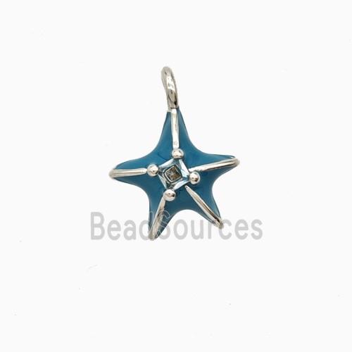 Copper Starfish Pendant Blue Enamel Platinum Plated