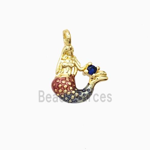 Copper Mermaid Pendant Painted Gold Plated