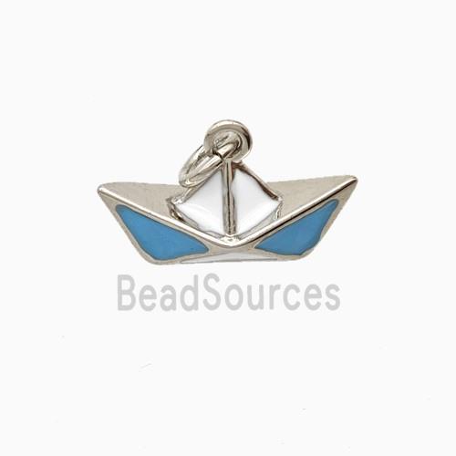 Paper Boat Charms Copper Pendant Blue Enamel Platinum Plated