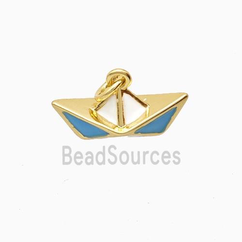 Paper Boat Charms Copper Pendant Blue Enamel Gold Plated