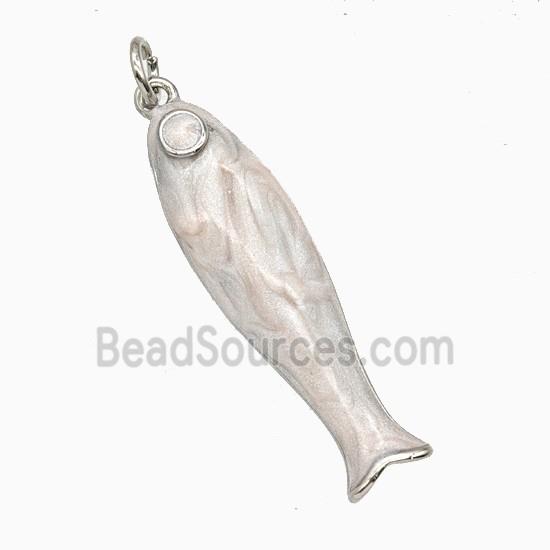 Copper Fish Pendant White Enamel Platinum Plated