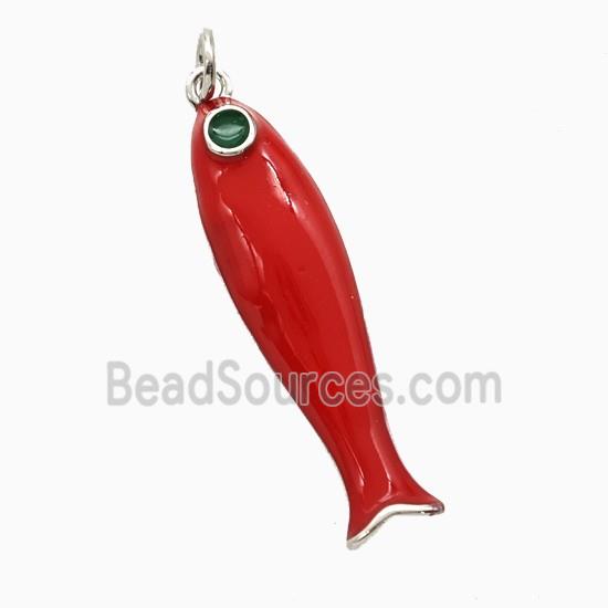 Copper Fish Pendant Red Enamel Platinum Plated