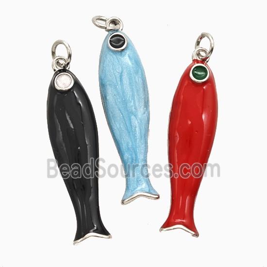 Copper Fish Pendant Enamel Platinum Plated Mixed