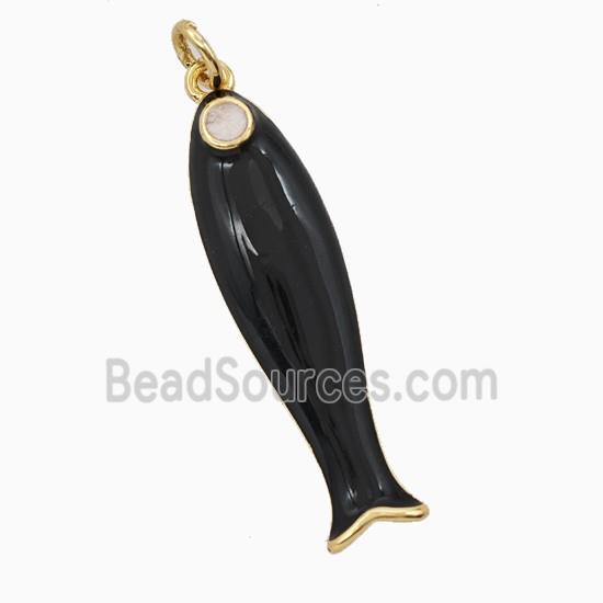 Copper Fish Pendant Black Enamel Gold Plated