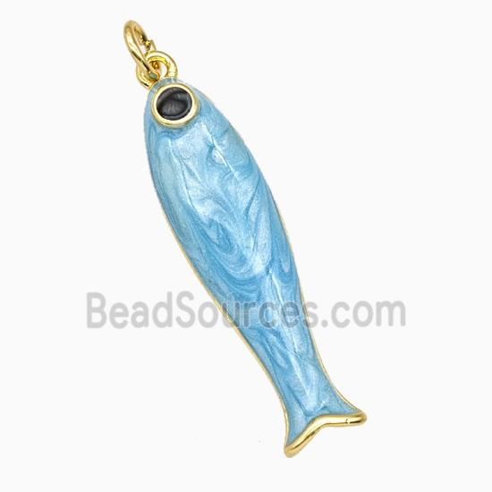 Copper Fish Pendant Blue Enamel Gold Plated