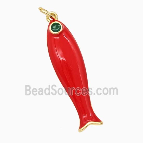 Copper Fish Pendant Red Enamel Gold Plated