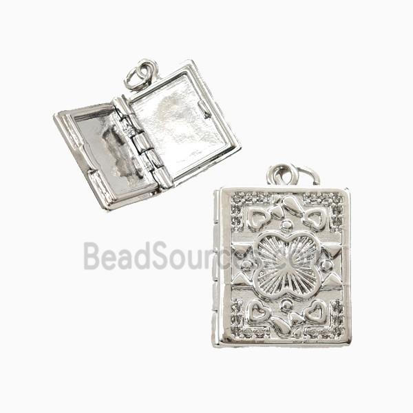 Copper Rectangle Locket Pendant Clover Platinum Plated
