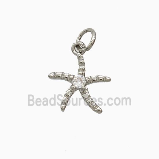 Copper Starfish Pendant Pave Zirconia Platinum Plated