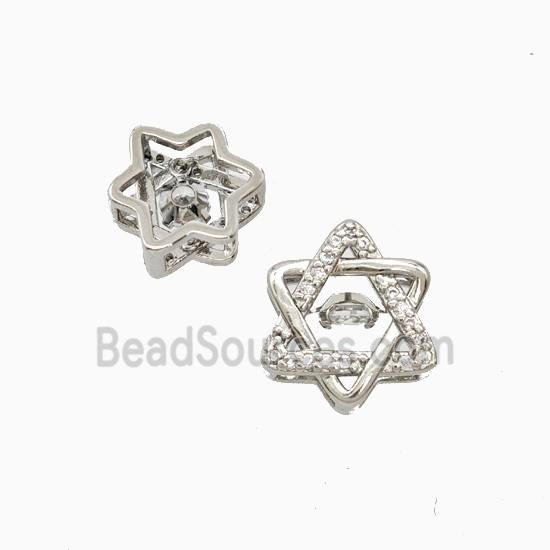 Copper David Star Beads Pave Zirconia Platinum Plated