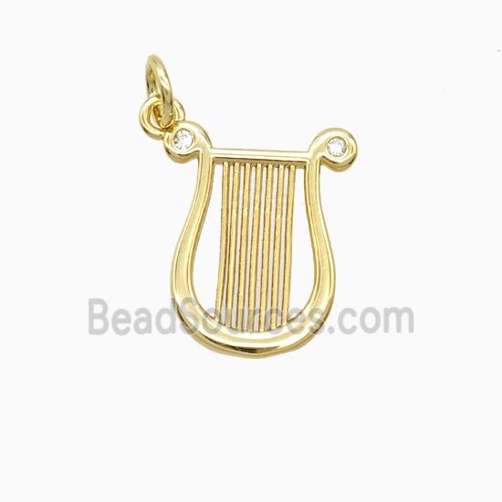 Lyret Harp Charms Copper Pendant Pave Zirconia Gold Plated