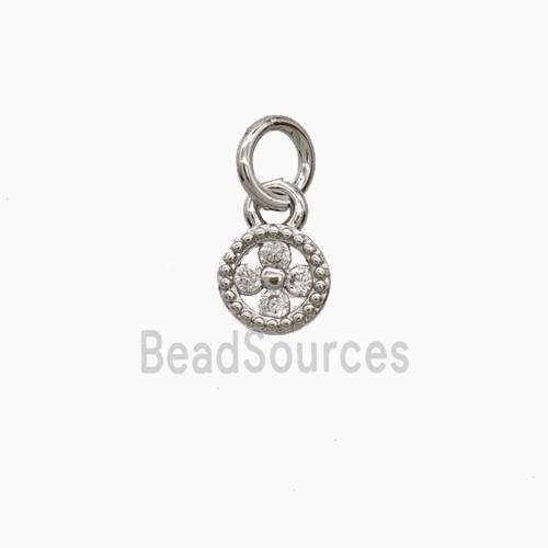Copper Flower Pendant Pave Zirconia Platinum Plated