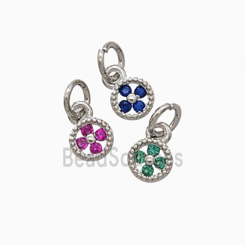 Copper Flower Pendant Pave Zirconia Platinum Plated Mixed