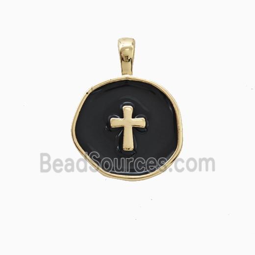 Copper Cross Pendant Black Enamel Gold Plated