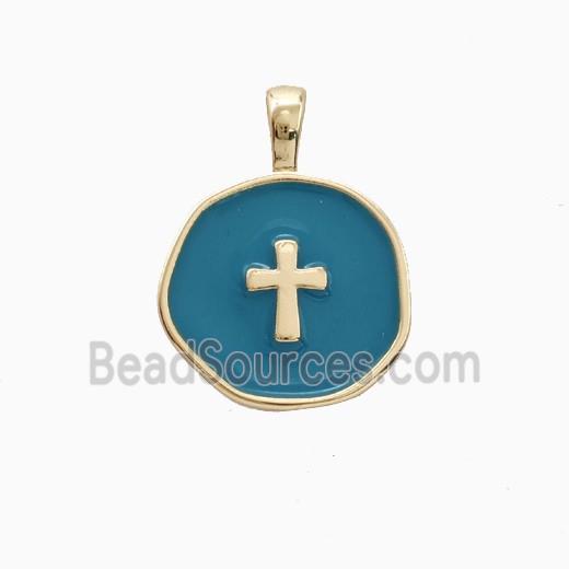 Copper Cross Pendant Blue Enamel Gold Plated