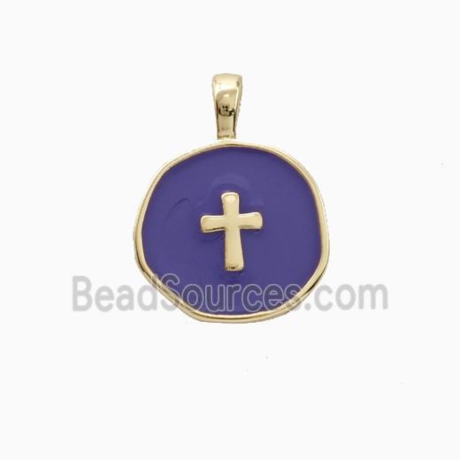 Copper Cross Pendant Purple Enamel Gold Plated