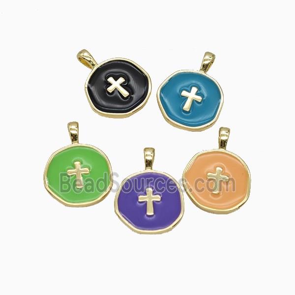 Copper Cross Pendant Enamel Gold Plated Mixed