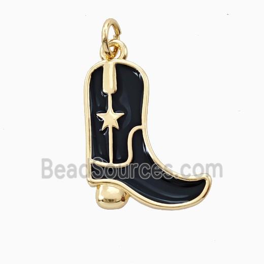 Copper Cowboy Boots Pendant Black Enamel Shoes Gold Plated