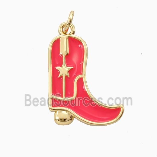 Copper Cowboy Boots Pendant Red Enamel Shoes Gold Plated