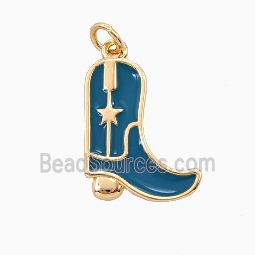 Copper Cowboy Boots Pendant Blue Enamel Shoes Gold Plated