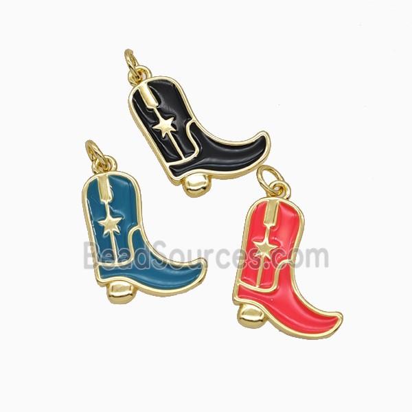 Copper Cowboy Boots Pendant White Enamel Shoes Gold Plated Mixed