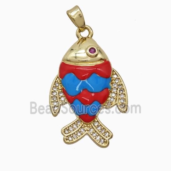 Copper Fish Pendant Pave Zirconia Enamel Gold Plated