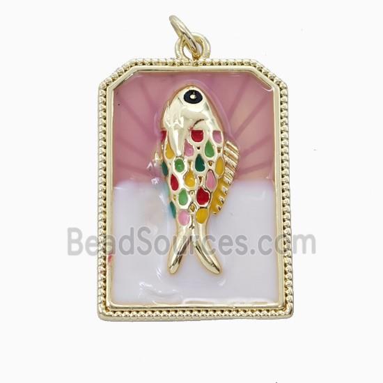 Copper Fish Pendant Enamel Rectangle Gold Plated