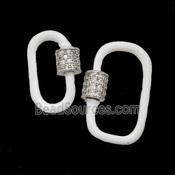 Copper Carabiner Clasp Pave Zirconia White Enamel Platinum Plated