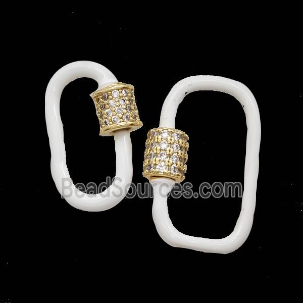 Copper Carabiner Clasp Pave Zirconia White Enamel Gold Plated