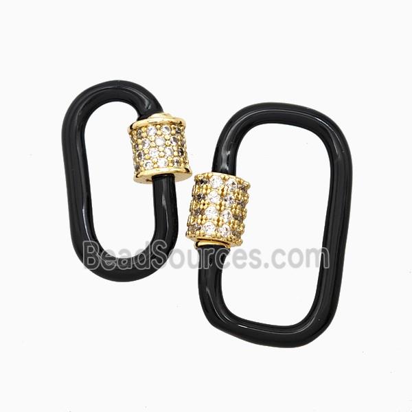 Copper Carabiner Clasp Pave Zirconia Black Enamel Gold Plated