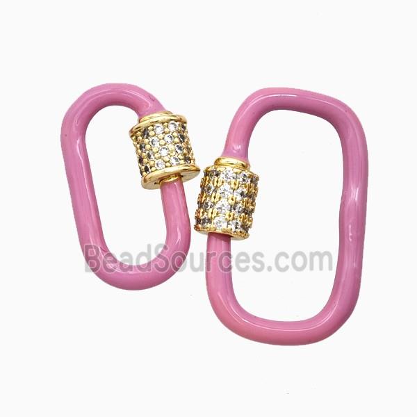 Copper Carabiner Clasp Pave Zirconia Pink Enamel Gold Plated
