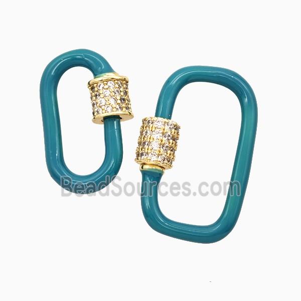 Copper Carabiner Clasp Pave Zirconia Teal Enamel Gold Plated