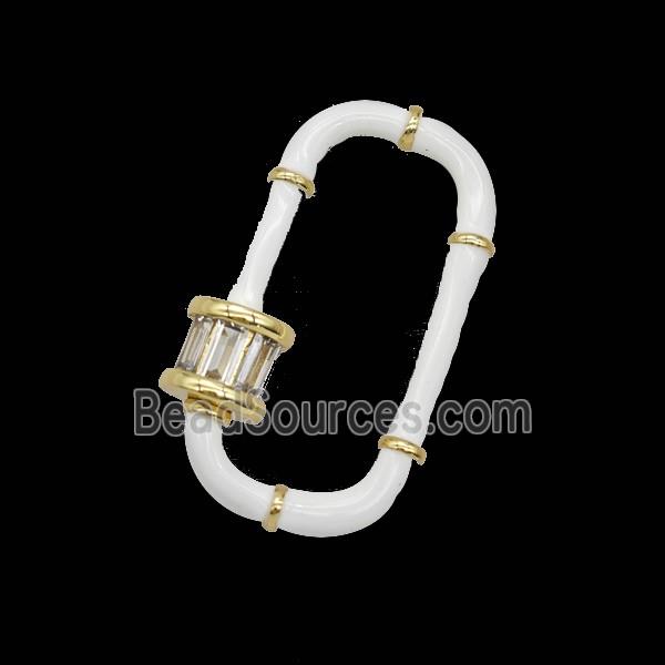 Copper Carabiner Clasp Pave Zirconia White Enamel Gold Plated
